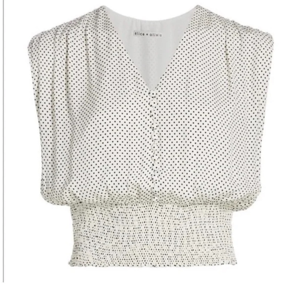 Alice + Olivia Polka Dot Smocked Waist Crop Top